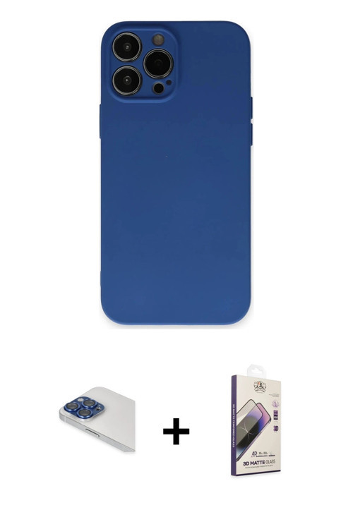 ieg™ iPhone 13 Pro Max Kılıf Ahenk Serisi - Siyah Bilvis 3D Mat Cam Ekran Koruyucu + Lacivert Pers A
