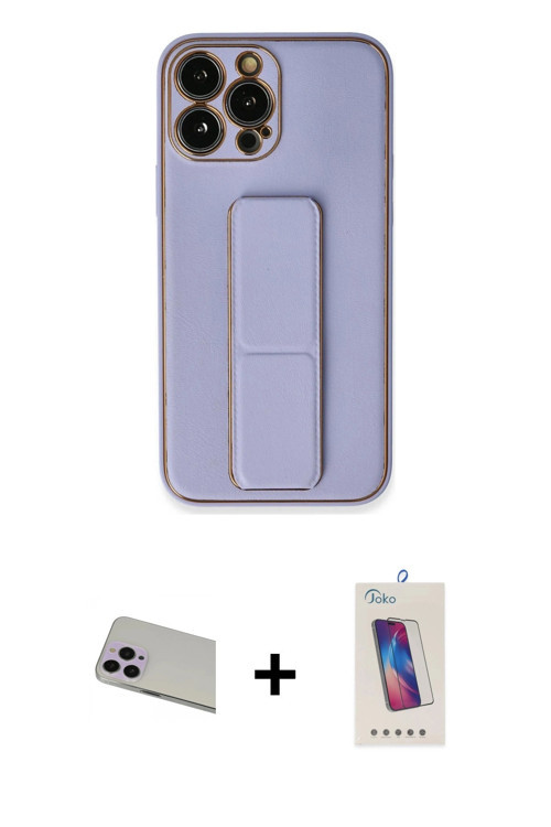 ieg™ iPhone 13 Pro Max Kılıf Akış Doku - Siyah Joko 5D Cam + Mor Rainbow Kamera Lens Koruma Cam