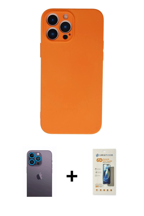 ieg™ iPhone 13 Pro Max Kılıf Ahenk Serisi - Siyah 6D Mat Seramik Hayalet Nano Ekran Koruyucu + Mavi