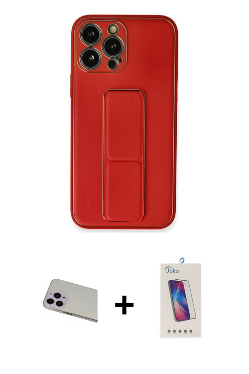ieg™ iPhone 13 Pro Max Kılıf Akış Doku - Siyah Joko 5D Cam + Mor Rainbow Kamera Lens Koruma Cam