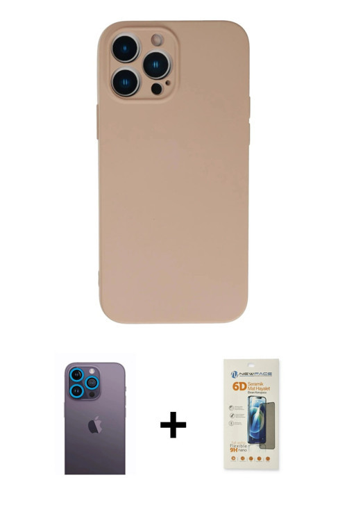 ieg™ iPhone 13 Pro Max Kılıf Ahenk Serisi - Siyah 6D Mat Seramik Hayalet Nano Ekran Koruyucu + Mavi