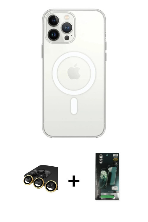 ieg™ iPhone 13 Pro Max Kılıf Ahenk Yansıma Prime - Şeffaf 360 Full Body Arka Koruyucu + Gold Raze Me