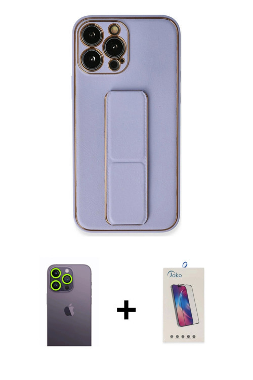 ieg™ iPhone 13 Pro Max Kılıf Akış Doku - Siyah Joko 5D Cam + Yeşil Neon Fosforlu Kamera Lens