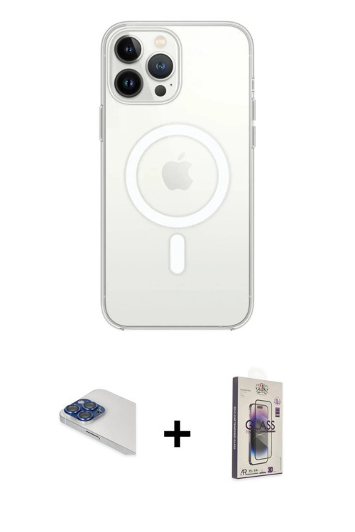 ieg™ iPhone 13 Pro Max Kılıf Ahenk Yansıma Prime - Siyah Bilvis 3D Cam Ekran Koruyucu + Lacivert Per