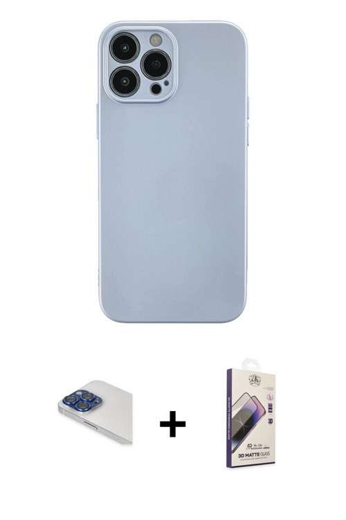 ieg™ iPhone 13 Pro Max Kılıf Ahenk Serisi - Siyah Bilvis 3D Mat Cam Ekran Koruyucu + Lacivert Pers A