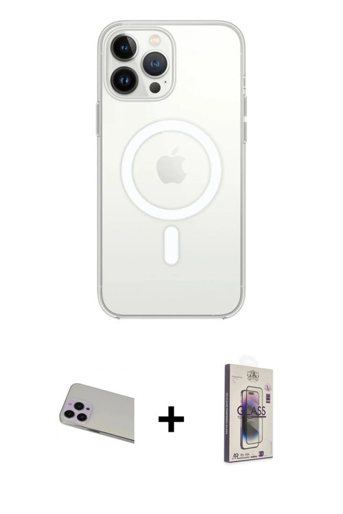 ieg™ iPhone 13 Pro Max Kılıf Ahenk Yansıma Prime - Siyah Bilvis 3D Cam Ekran Koruyucu + Mor Rainbow