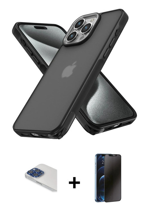 ieg™ iPhone 13 Pro Max Kılıf Atlas Form - Siyah 3D Antistatik Hayalet Cam Ekran Koruyucu + Lacivert