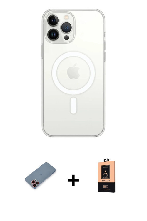ieg™ iPhone 13 Pro Max Kılıf Ahenk Yansıma Prime - Şeffaf Maxco Cam Ekran Koruyucu + Kırmızı Metal K