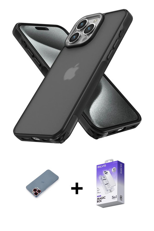 ieg™ iPhone 13 Pro Max Kılıf Atlas Form - Siyah Bilvis 5in1 3D Magic Cam Ekran Koruyucu + Kırmızı Me