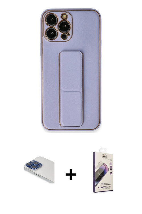ieg™ iPhone 13 Pro Max Kılıf Akış Doku - Siyah Bilvis 3D Mat Cam Ekran Koruyucu + Lacivert Pers Alüm