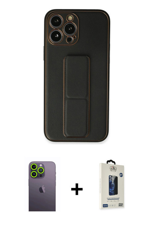 ieg™ iPhone 13 Pro Max Kılıf Akış Doku - Siyah Bilvis Hayalet Cam Ekran Koruyucu + Yeşil Neon Fosfor