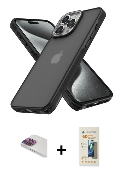 ieg™ iPhone 13 Pro Max Kılıf Atlas Form - Siyah 6D Mat Seramik Hayalet Nano Ekran Koruyucu + Gökkuşa