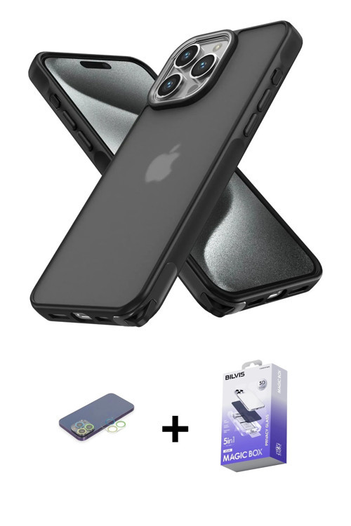 ieg™ iPhone 13 Pro Max Kılıf Atlas Form - Siyah Bilvis 5in1 5D Magic Hayalet Cam Ekran Koruyucu + Ye