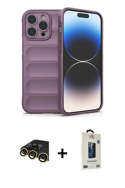 ieg™ iPhone 13 Pro Max Kılıf Atlas Koleksiyonu - Siyah Bilvis Hayalet Cam Ekran Koruyucu + Gold Raze