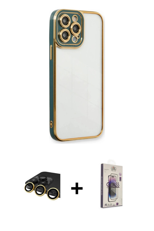 ieg™ iPhone 13 Pro Max Kılıf Çekirdek Klasik Serisi - Siyah Bilvis 3D Cam Ekran Koruyucu + Gold Raze