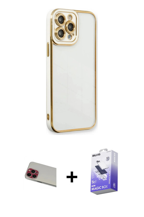 iPhone 13 Pro Max Kılıf Çekirdek Klasik Serisi - Siyah Bilvis 5in1 5D Magic Hayalet Cam Ekran K