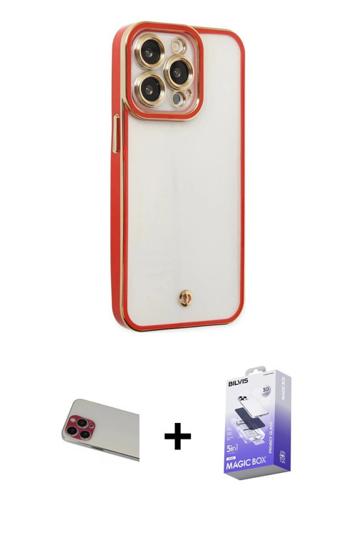 iPhone 13 Pro Max Kılıf Çekirdek Klasik Serisi - Siyah Bilvis 5in1 5D Magic Hayalet Cam Ekran K