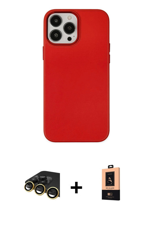 ieg™ iPhone 13 Pro Max Kılıf Çekirdek Çizgi - Şeffaf Maxco Cam Ekran Koruyucu + Gold Raze Metal Kame