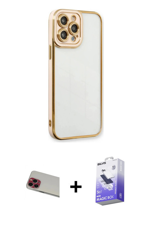 iPhone 13 Pro Max Kılıf Çekirdek Klasik Serisi - Siyah Bilvis 5in1 5D Magic Hayalet Cam Ekran K