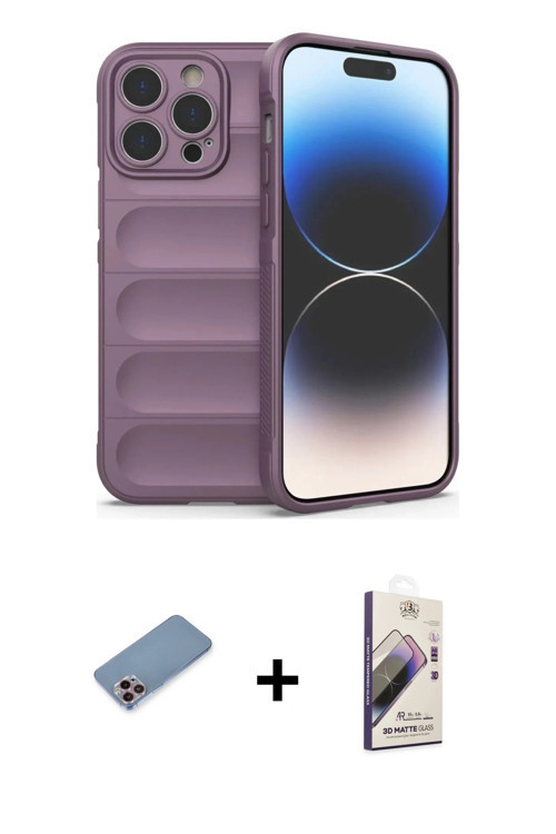 ieg™ iPhone 13 Pro Max Kılıf Atlas Koleksiyonu - Siyah Bilvis 3D Mat Cam Ekran Koruyucu + Pembe Shin