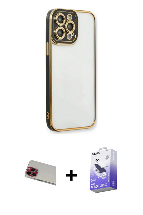 iPhone 13 Pro Max Kılıf Çekirdek Klasik Serisi - Siyah Bilvis 5in1 5D Magic Hayalet Cam Ekran K