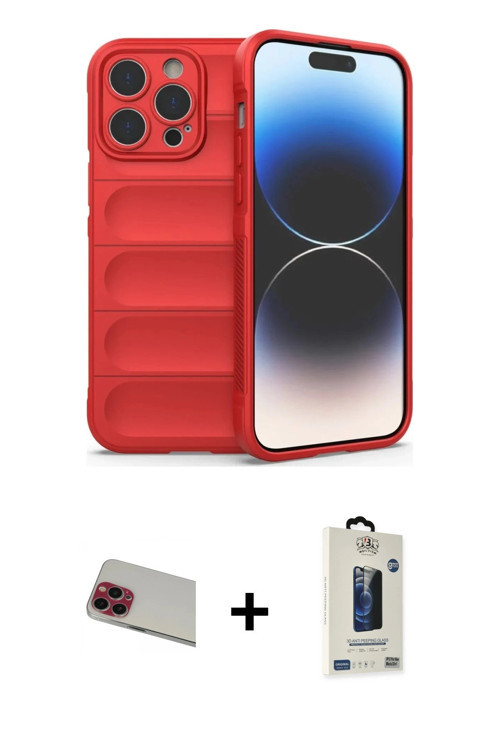 ieg™ iPhone 13 Pro Max Kılıf Atlas Koleksiyonu - Siyah Bilvis Hayalet Cam Ekran Koruyucu + Kırmızı R