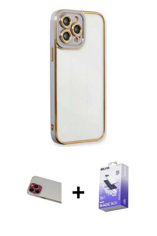iPhone 13 Pro Max Kılıf Çekirdek Klasik Serisi - Siyah Bilvis 5in1 5D Magic Hayalet Cam Ekran K