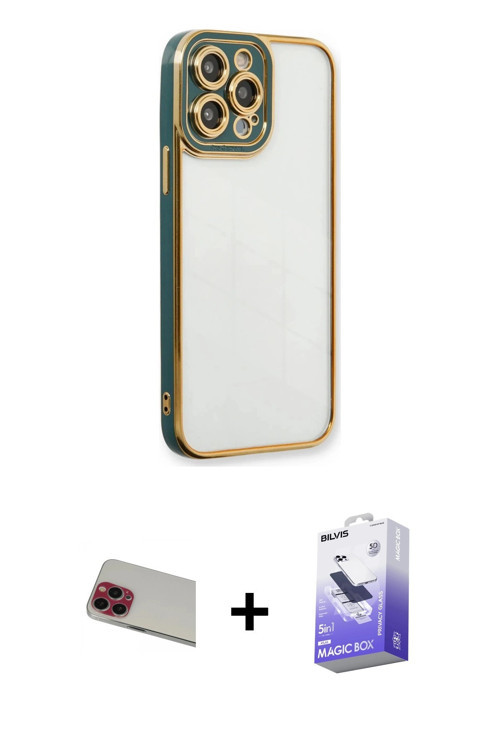 iPhone 13 Pro Max Kılıf Çekirdek Klasik Serisi - Siyah Bilvis 5in1 5D Magic Hayalet Cam Ekran K