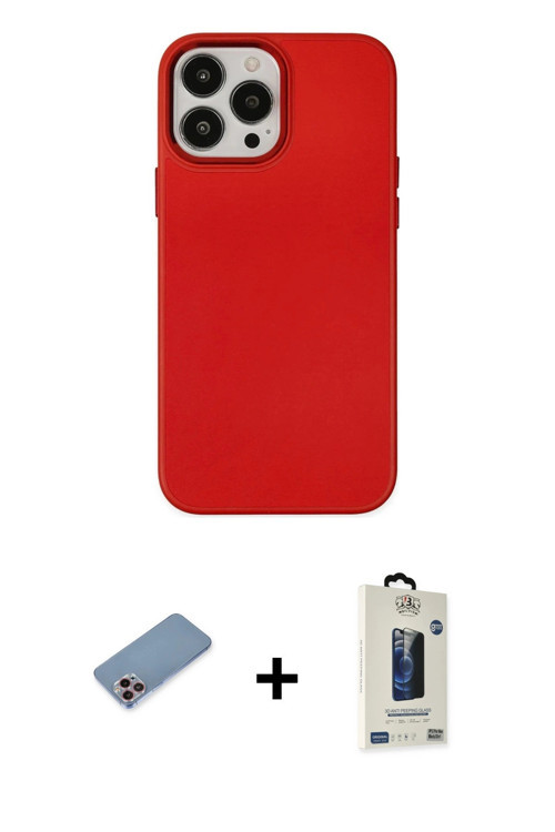 ieg™ iPhone 13 Pro Max Kılıf Çekirdek Çizgi - Siyah Bilvis Hayalet Cam Ekran Koruyucu + Pembe Shine