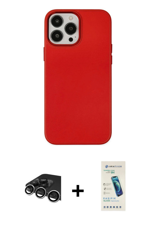 ieg™ iPhone 13 Pro Max Kılıf Çekirdek Çizgi - Şeffaf Pasifik Cam Ekran Koruyucu + Gümüş Raze Metal K