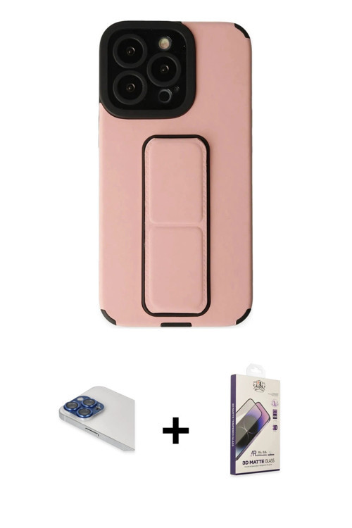 ieg™ iPhone 13 Pro Max Kılıf Çekirdek Yansıma - Siyah Bilvis 3D Mat Cam Ekran Koruyucu + Lacivert Pe