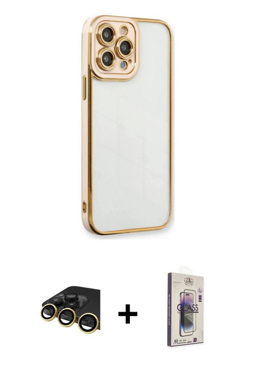 ieg™ iPhone 13 Pro Max Kılıf Çekirdek Klasik Serisi - Siyah Bilvis 3D Cam Ekran Koruyucu + Gold Raze