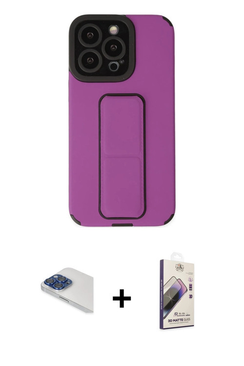 ieg™ iPhone 13 Pro Max Kılıf Çekirdek Yansıma - Siyah Bilvis 3D Mat Cam Ekran Koruyucu + Lacivert Pe