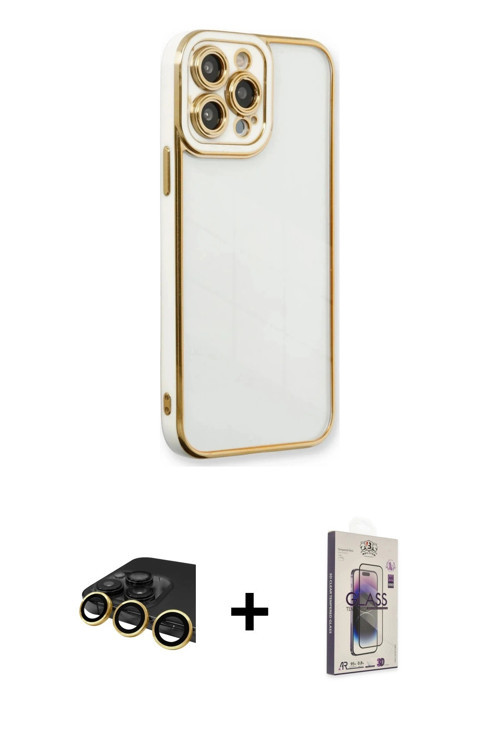 ieg™ iPhone 13 Pro Max Kılıf Çekirdek Klasik Serisi - Siyah Bilvis 3D Cam Ekran Koruyucu + Gold Raze