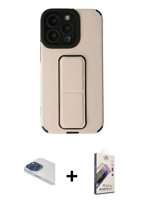 ieg™ iPhone 13 Pro Max Kılıf Çekirdek Yansıma - Siyah Bilvis 3D Mat Cam Ekran Koruyucu + Lacivert Pe