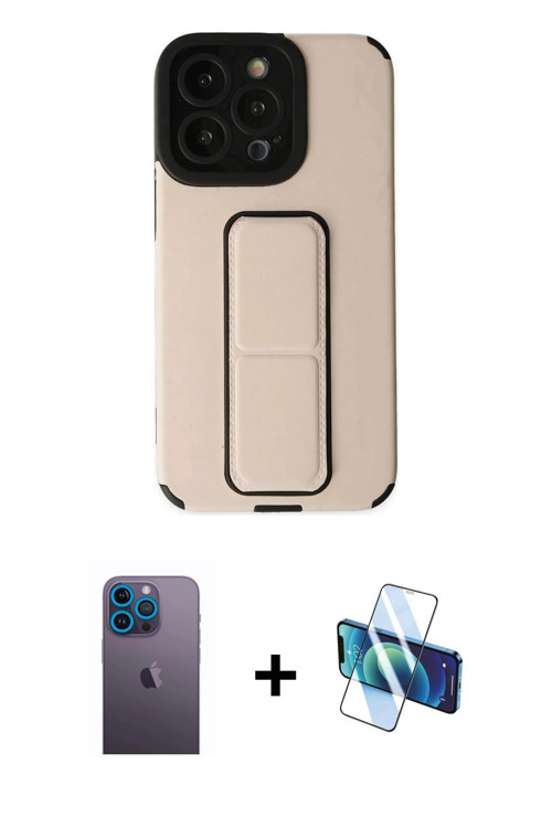 ieg™ iPhone 13 Pro Max Kılıf Çekirdek Yansıma - Siyah 3D Antistatik Cam Ekran Koruyucu + Mavi Neon F