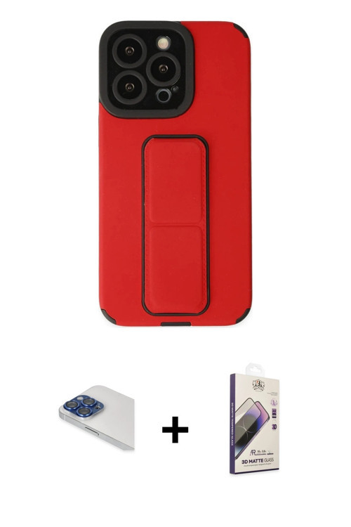 ieg™ iPhone 13 Pro Max Kılıf Çekirdek Yansıma - Siyah Bilvis 3D Mat Cam Ekran Koruyucu + Lacivert Pe