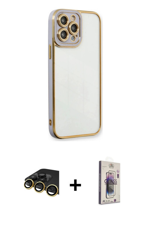 ieg™ iPhone 13 Pro Max Kılıf Çekirdek Klasik Serisi - Siyah Bilvis 3D Cam Ekran Koruyucu + Gold Raze