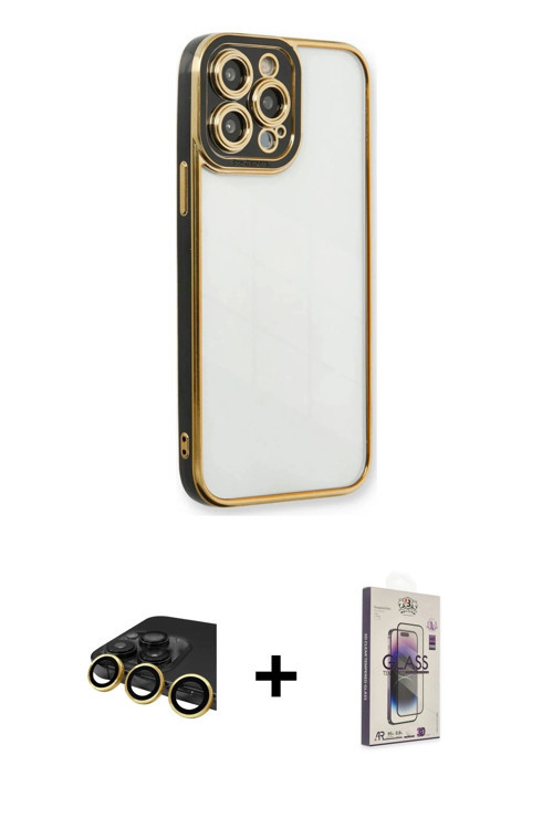 ieg™ iPhone 13 Pro Max Kılıf Çekirdek Klasik Serisi - Siyah Bilvis 3D Cam Ekran Koruyucu + Gold Raze