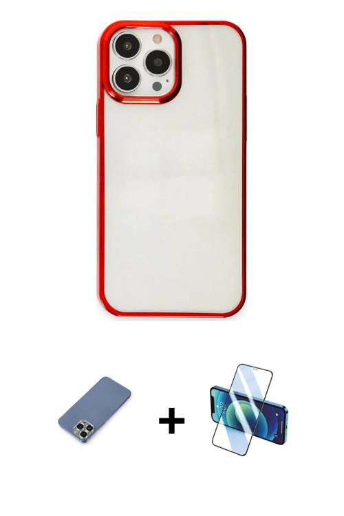 ieg™ iPhone 13 Pro Max Kılıf Doruk Doku Prime - Siyah 3D Antistatik Cam Ekran Koruyucu + Açık Yeşil