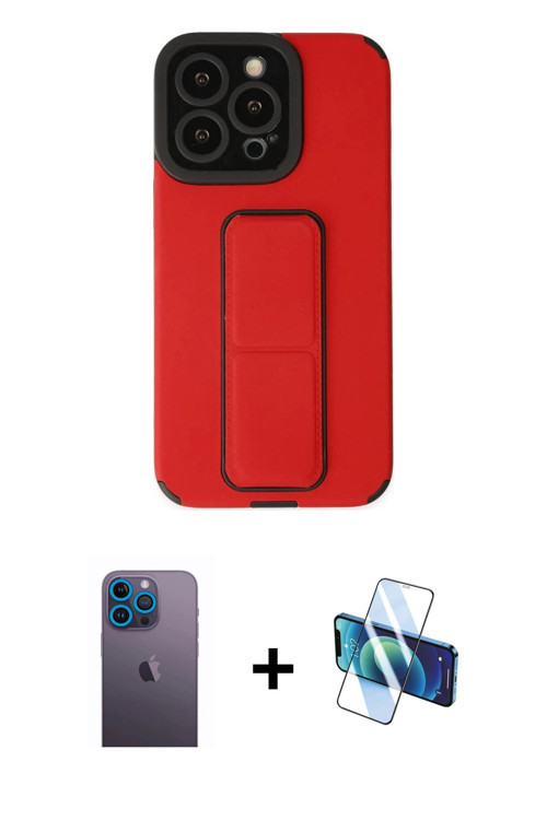 ieg™ iPhone 13 Pro Max Kılıf Çekirdek Yansıma - Siyah 3D Antistatik Cam Ekran Koruyucu + Mavi Neon F
