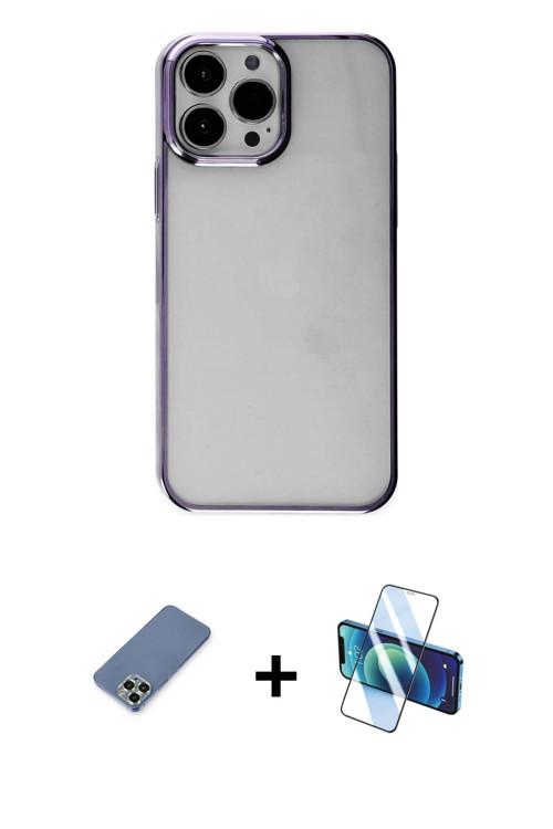 ieg™ iPhone 13 Pro Max Kılıf Doruk Doku Prime - Siyah 3D Antistatik Cam Ekran Koruyucu + Açık Yeşil