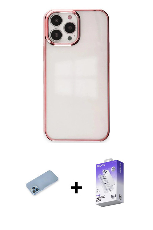 ieg™ iPhone 13 Pro Max Kılıf Doruk Doku Prime - Siyah Bilvis 5in1 3D Magic Cam Ekran Koruyucu + Mavi