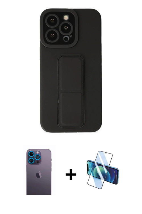 ieg™ iPhone 13 Pro Max Kılıf Çekirdek Yansıma - Siyah 3D Antistatik Cam Ekran Koruyucu + Mavi Neon F