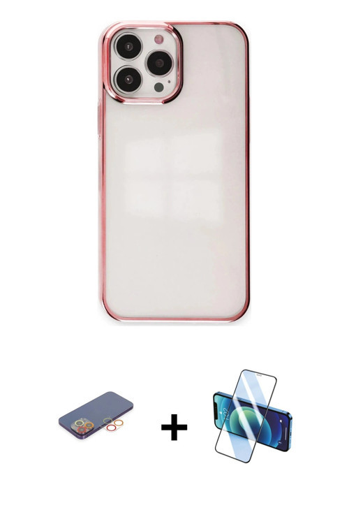 ieg™ iPhone 13 Pro Max Kılıf Doruk Doku Prime - Siyah 3D Antistatik Cam Ekran Koruyucu + Turuncu Ren