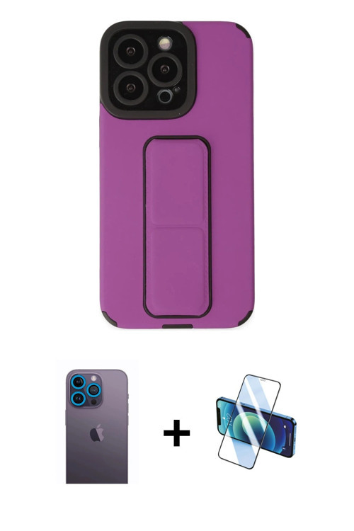ieg™ iPhone 13 Pro Max Kılıf Çekirdek Yansıma - Siyah 3D Antistatik Cam Ekran Koruyucu + Mavi Neon F