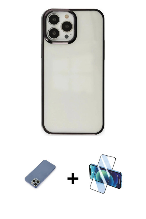 ieg™ iPhone 13 Pro Max Kılıf Doruk Doku Prime - Siyah 3D Antistatik Cam Ekran Koruyucu + Açık Yeşil