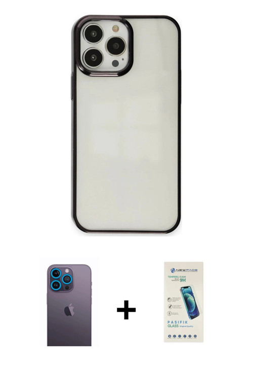 ieg™ iPhone 13 Pro Max Kılıf Doruk Doku Prime - Şeffaf Pasifik Cam Ekran Koruyucu + Mavi Neon Fosfor