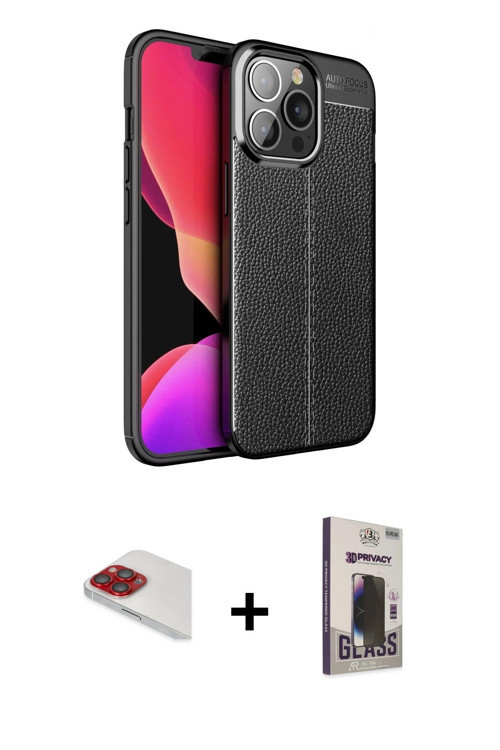 ieg™ iPhone 13 Pro Max Kılıf Doruk Klasik Özel Seri - Siyah Bilvis Hayalet Cam Ekran Koruyucu + Kırm