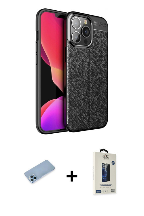 ieg™ iPhone 13 Pro Max Kılıf Doruk Klasik Özel Seri - Siyah Bilvis Hayalet Cam Ekran Koruyucu + Mavi